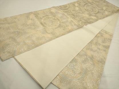 平和屋着物◎六通柄袋帯 花丸文 銀糸 正絹 逸品 AAAV3302sx