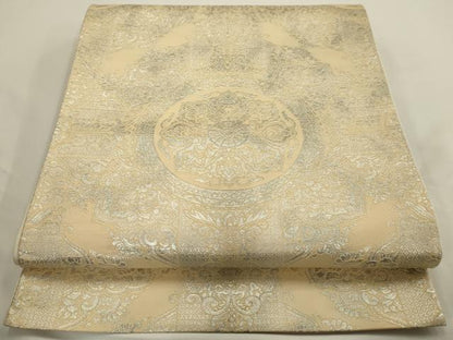 平和屋着物◎六通柄袋帯 花丸文 銀糸 正絹 逸品 AAAV3302sx