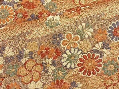 平和屋着物◎六通柄袋帯 横段花鳥文 金糸 正絹 逸品 BAAS4939wb