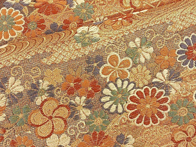 平和屋着物◎六通柄袋帯 横段花鳥文 金糸 正絹 逸品 BAAS4939wb