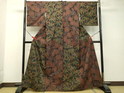 平和屋着物●本場大島紬　7マルキ　草花文　ますいわ屋扱い　正絹　逸品　DAAS2212tw
