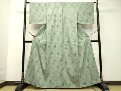 平和屋着物●赤倉紬　絣文様　反端付き　正絹　逸品　DAAS2239tw