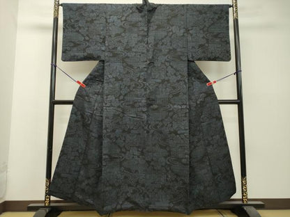 平和屋着物●結城紬 100亀甲 流水草花文 正絹 逸品 DAAS2244tw