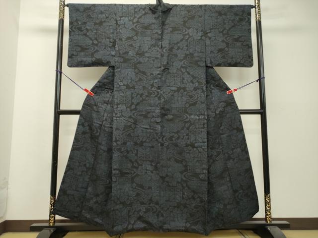 平和屋着物●結城紬 100亀甲 流水草花文 正絹 逸品 DAAS2244tw