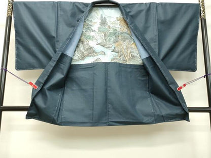 平和屋着物●男性　紬　アンサンブル　長羽織　80亀甲　総詰め　正絹　逸品　未使用　DAAS2243tw