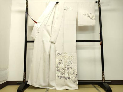 平和屋着物●訪問着 駒刺繍 洋花文 金彩 胴抜き仕立て 正絹 逸品 DAAS2261tw