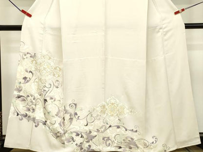平和屋着物●訪問着 駒刺繍 洋花文 金彩 胴抜き仕立て 正絹 逸品 DAAS2261tw