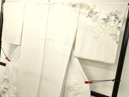 平和屋着物●訪問着 駒刺繍 洋花文 金彩 胴抜き仕立て 正絹 逸品 DAAS2261tw