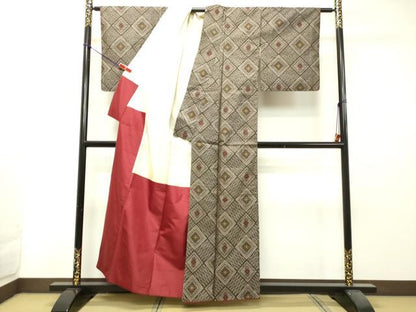 平和屋着物●希少 本場大島紬 龍郷絣 アンサンブル 花菱文 正絹 逸品 DAAS2277tw
