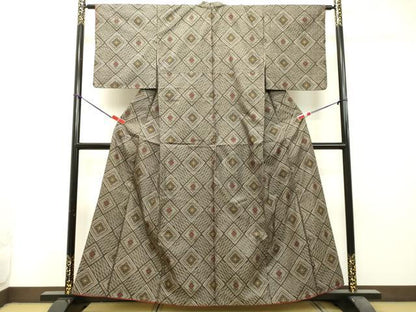 平和屋着物●希少 本場大島紬 龍郷絣 アンサンブル 花菱文 正絹 逸品 DAAS2277tw