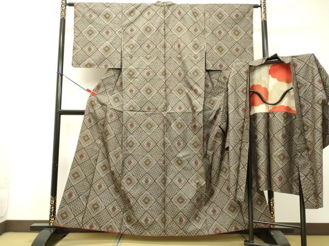 平和屋着物●希少 本場大島紬 龍郷絣 アンサンブル 花菱文 正絹 逸品 DAAS2277tw