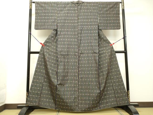 平和屋着物●上質な紬 絣格子 正絹 逸品 DAAS2302tw