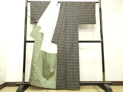平和屋着物●上質な紬 絣格子 正絹 逸品 DAAS2302tw