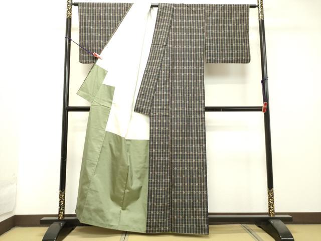 平和屋着物●上質な紬 絣格子 正絹 逸品 DAAS2302tw