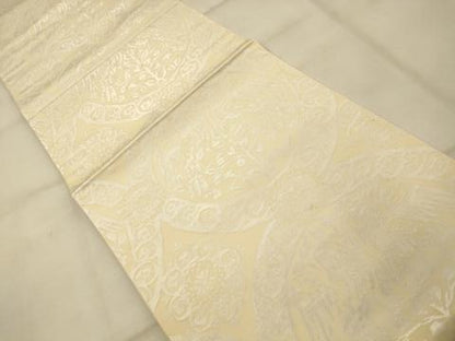平和屋着物◎六通柄袋帯　双鳥丸文　銀糸　正絹　逸品　AAAU9825fw