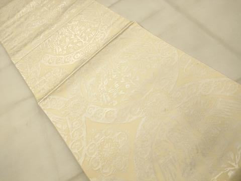 平和屋着物◎六通柄袋帯　双鳥丸文　銀糸　正絹　逸品　AAAU9825fw