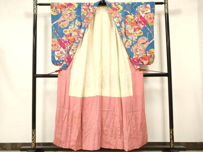平和屋着物∵アンティーク 大正ロマン 女の子 十三参り 子供 鈴 すず 扇面花車文 逸品 DAAR6299ma