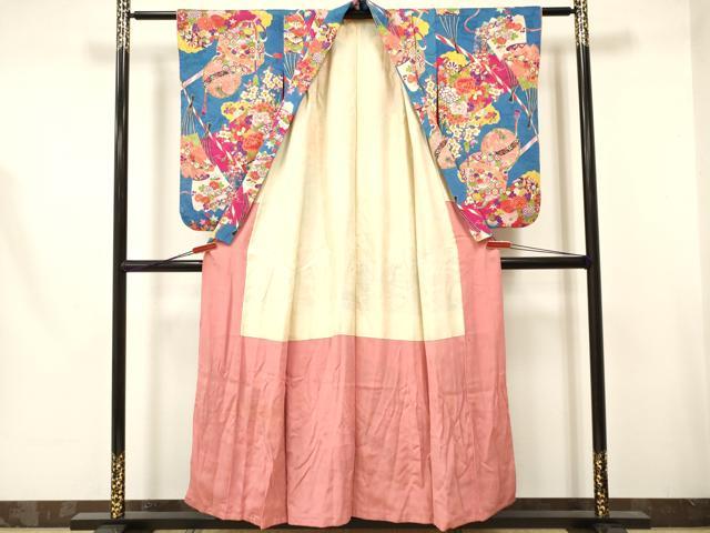 平和屋着物∵アンティーク 大正ロマン 女の子 十三参り 子供 鈴 すず 扇面花車文 逸品 DAAR6299ma