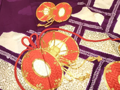 平和屋着物∵女の子 十三参り 子供 駒刺繍 絞り 鼓花文 金彩 逸品 DAAR6300ma