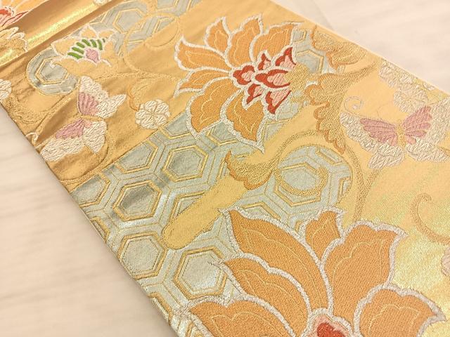 平和屋着物◎六通柄袋帯 更紗花蝶文 金銀糸 正絹 逸品 BAAS9964du