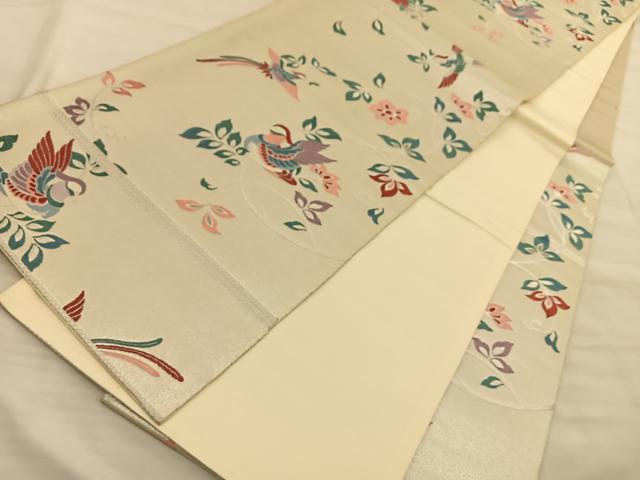 平和屋着物◎六通柄袋帯 唐織 鳳凰花文 プラチナ摺箔二重織 銀糸 正絹 逸品 BAAS9980du