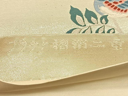 平和屋着物◎六通柄袋帯 唐織 鳳凰花文 プラチナ摺箔二重織 銀糸 正絹 逸品 BAAS9980du