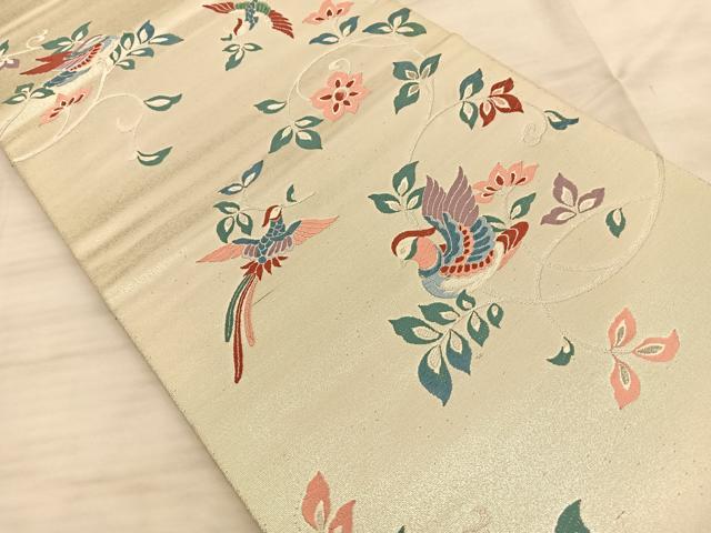 平和屋着物◎六通柄袋帯 唐織 鳳凰花文 プラチナ摺箔二重織 銀糸 正絹 逸品 BAAS9980du