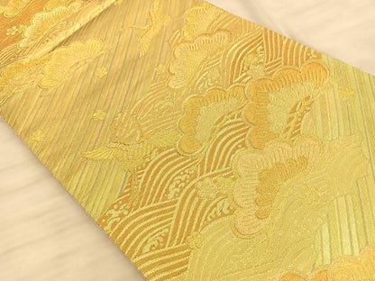平和屋着物◎六通柄袋帯 飛鶴松文 金糸 正絹 逸品 BAAS9988du