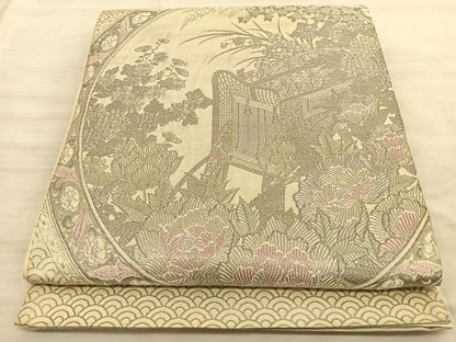 平和屋着物◎六通柄袋帯 唐織 京の花苑 プラチナ箔 正絹 逸品 BAAS9992du