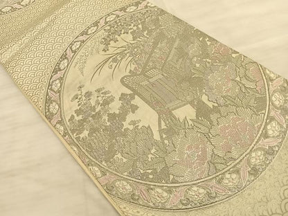 平和屋着物◎六通柄袋帯 唐織 京の花苑 プラチナ箔 正絹 逸品 BAAS9992du