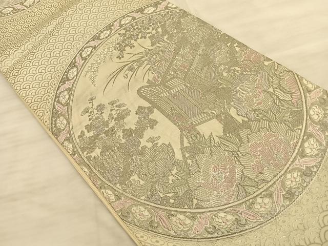平和屋着物◎六通柄袋帯 唐織 京の花苑 プラチナ箔 正絹 逸品 BAAS9992du