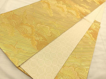 平和屋着物◎六通柄袋帯 飛鶴松文 金糸 正絹 逸品 BAAS9988du