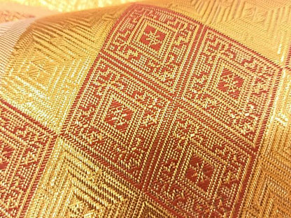 平和屋着物◎両面六通柄袋帯 竹に花 金糸 正絹 逸品 BAAS9990du