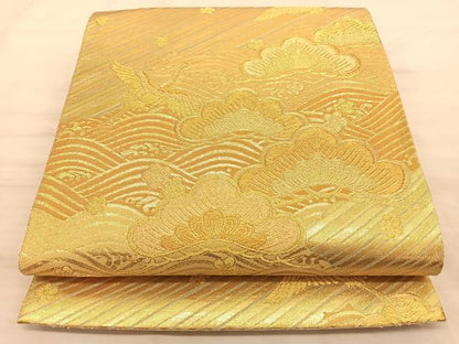 平和屋着物◎六通柄袋帯 飛鶴松文 金糸 正絹 逸品 BAAS9988du