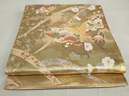 平和屋着物◎六通柄袋帯 花蝶文 金銀糸 正絹 逸品 AAAV0998gw