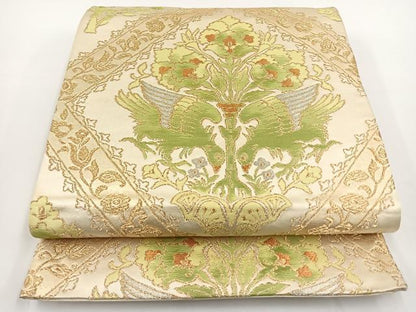 平和屋着物◎六通柄袋帯 双鳥花文 金銀糸 正絹 逸品 BAAT0475yt