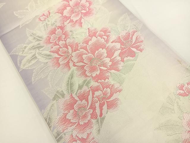 平和屋着物◎六通柄袋帯　唐織　草花文　銀糸　正絹　逸品　BAAT0477yt