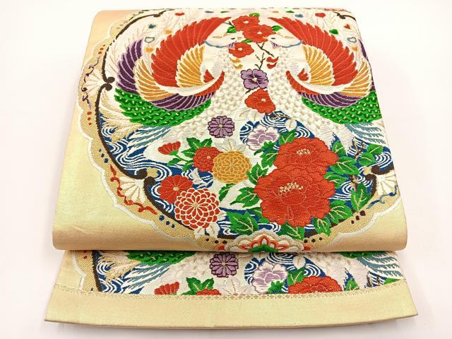 平和屋着物◎六通柄袋帯 唐織 花鳥文 金糸 引箔 正絹 逸品 BAAT0478yt