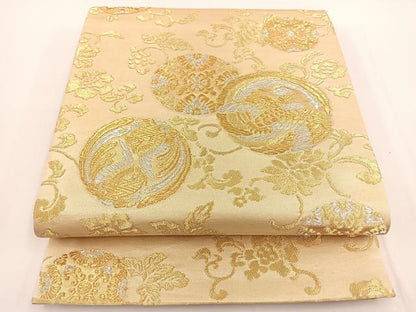 平和屋着物◎六通柄袋帯　花鳥丸文　金銀糸　正絹　逸品　BAAT0482yt