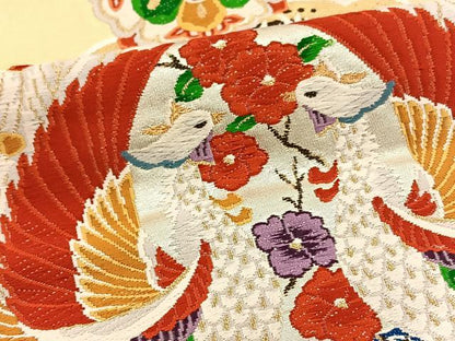 平和屋着物◎六通柄袋帯 唐織 花鳥文 金糸 引箔 正絹 逸品 BAAT0478yt