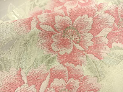 平和屋着物◎六通柄袋帯　唐織　草花文　銀糸　正絹　逸品　BAAT0477yt