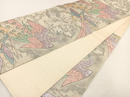 平和屋着物◎六通柄袋帯 麗鳥清薫文 金銀糸 正絹 逸品 BAAT0503yt