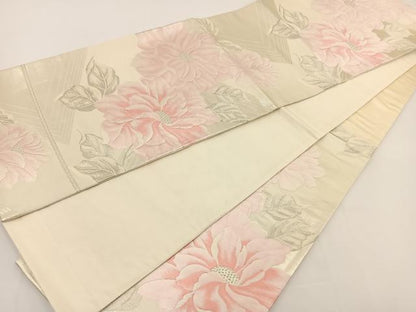 平和屋着物◎六通柄袋帯 唐織 草花文 正絹 逸品 BAAT0506yt