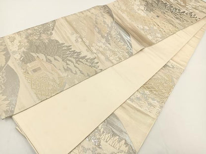 平和屋着物◎六通柄袋帯 風景文 プラチナ箔二重織 正絹 逸品 BAAT0510yt