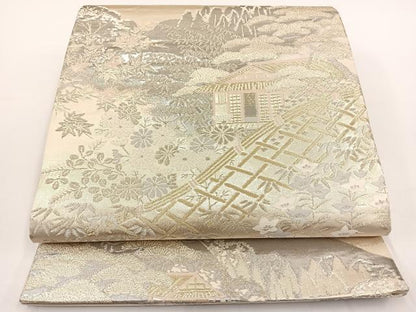 平和屋着物◎六通柄袋帯 風景文 プラチナ箔二重織 正絹 逸品 BAAT0510yt