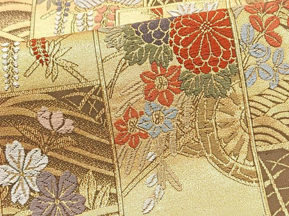 平和屋着物◎六通柄袋帯 唐織 金彩綴 蒔絵草華文 金糸 正絹 逸品 BAAT0515yt
