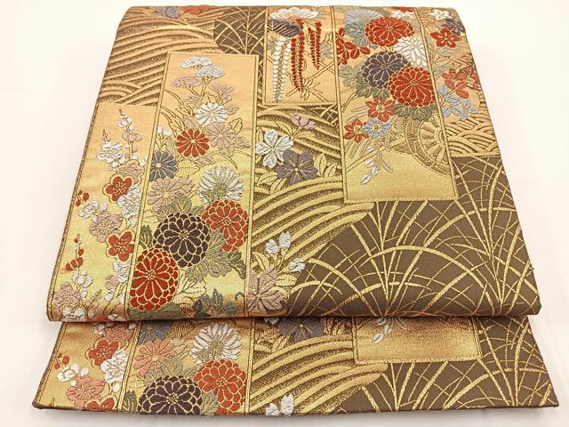 平和屋着物◎六通柄袋帯 唐織 金彩綴 蒔絵草華文 金糸 正絹 逸品 BAAT0515yt