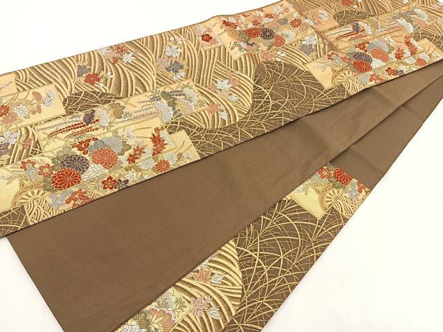 平和屋着物◎六通柄袋帯 唐織 金彩綴 蒔絵草華文 金糸 正絹 逸品 BAAT0515yt