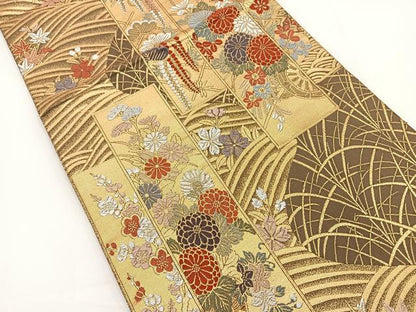 平和屋着物◎六通柄袋帯 唐織 金彩綴 蒔絵草華文 金糸 正絹 逸品 BAAT0515yt