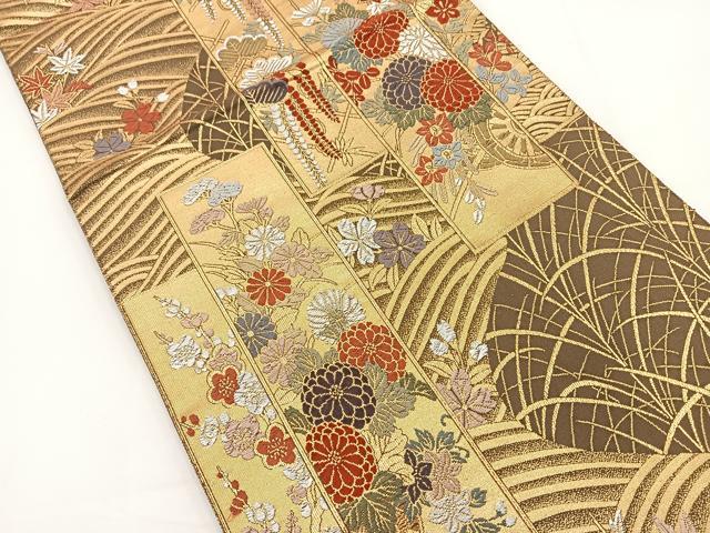 平和屋着物◎六通柄袋帯 唐織 金彩綴 蒔絵草華文 金糸 正絹 逸品 BAAT0515yt